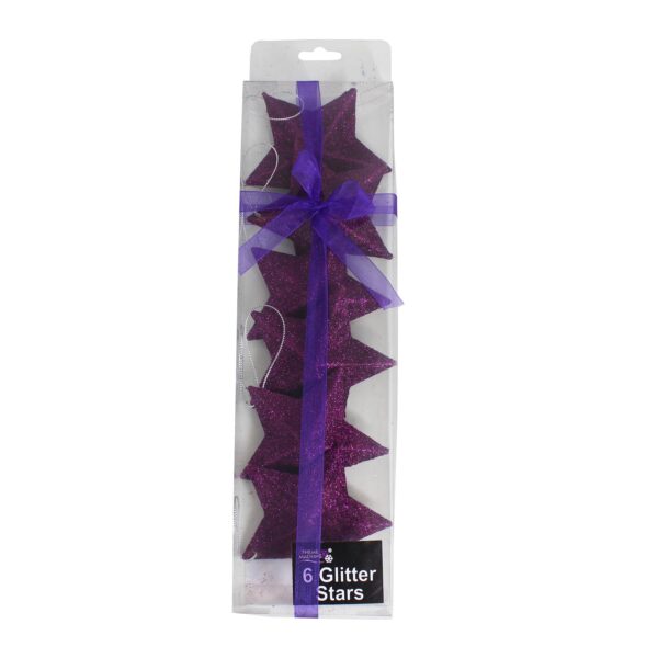 image491105878.jpg Christmas Purple 6 Pack 80mm Glitter Stars Tree Decorations