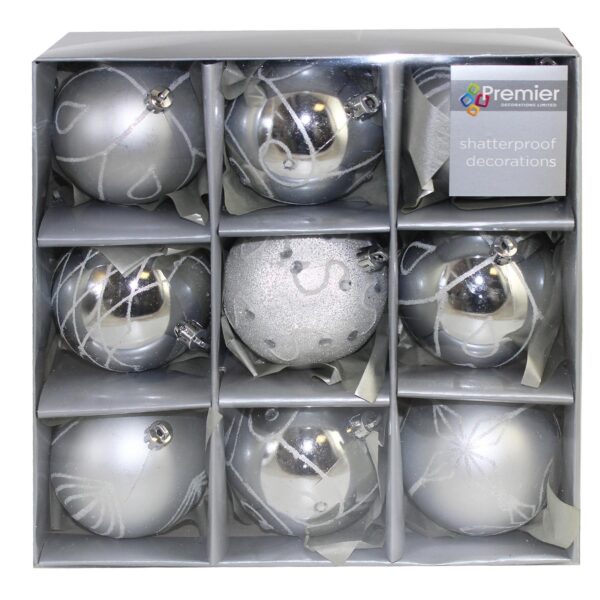 image491105955-1.jpg Christmas Shatterproof Baubles 9 Pack 80mm Tree Decoration Silver