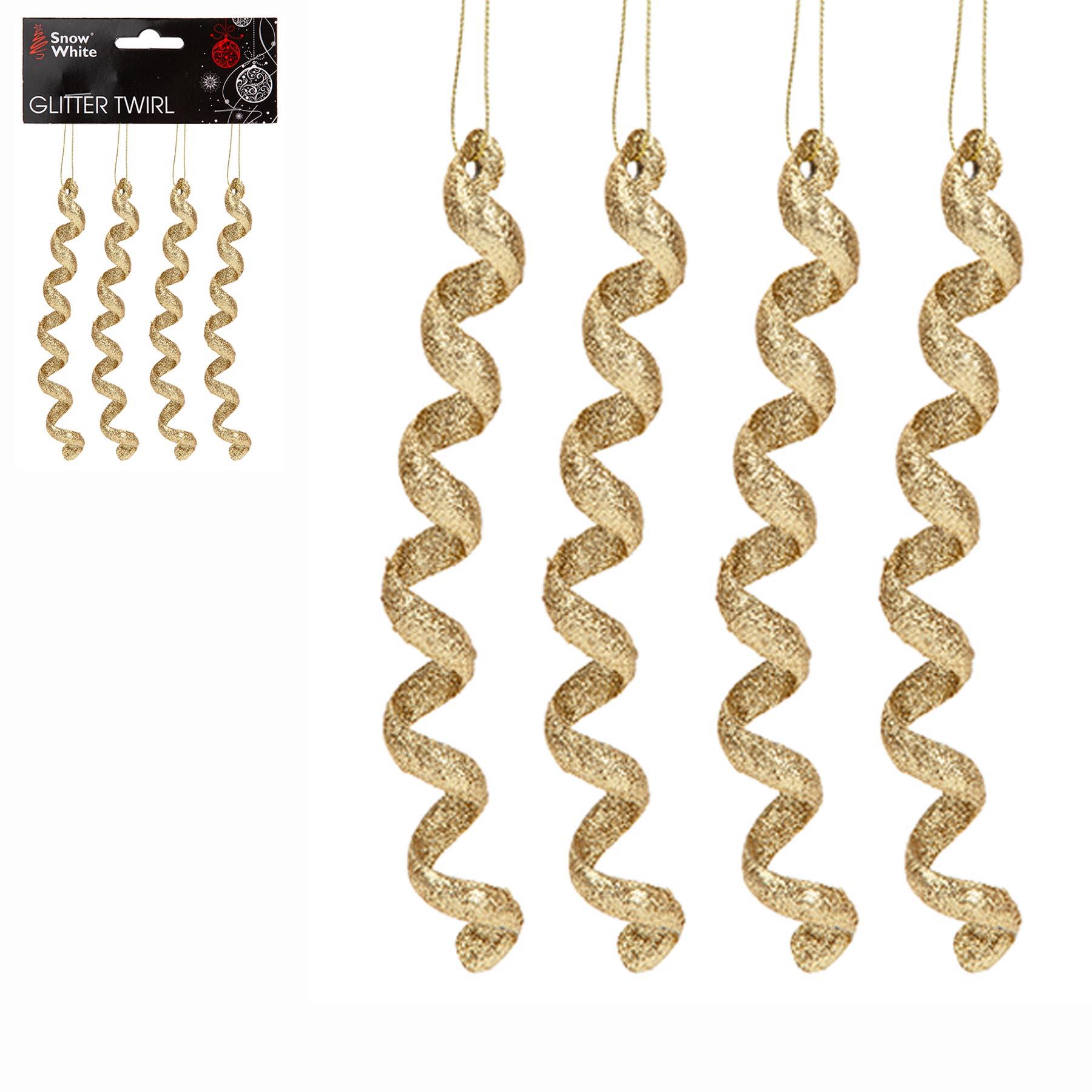 Gold Glitter Christmas Tree Decoration 4 Pack Spiral Drops