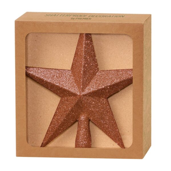 Christmas Shatterproof Tree Topper Star 200mm Glitter Tree Decoration Brown