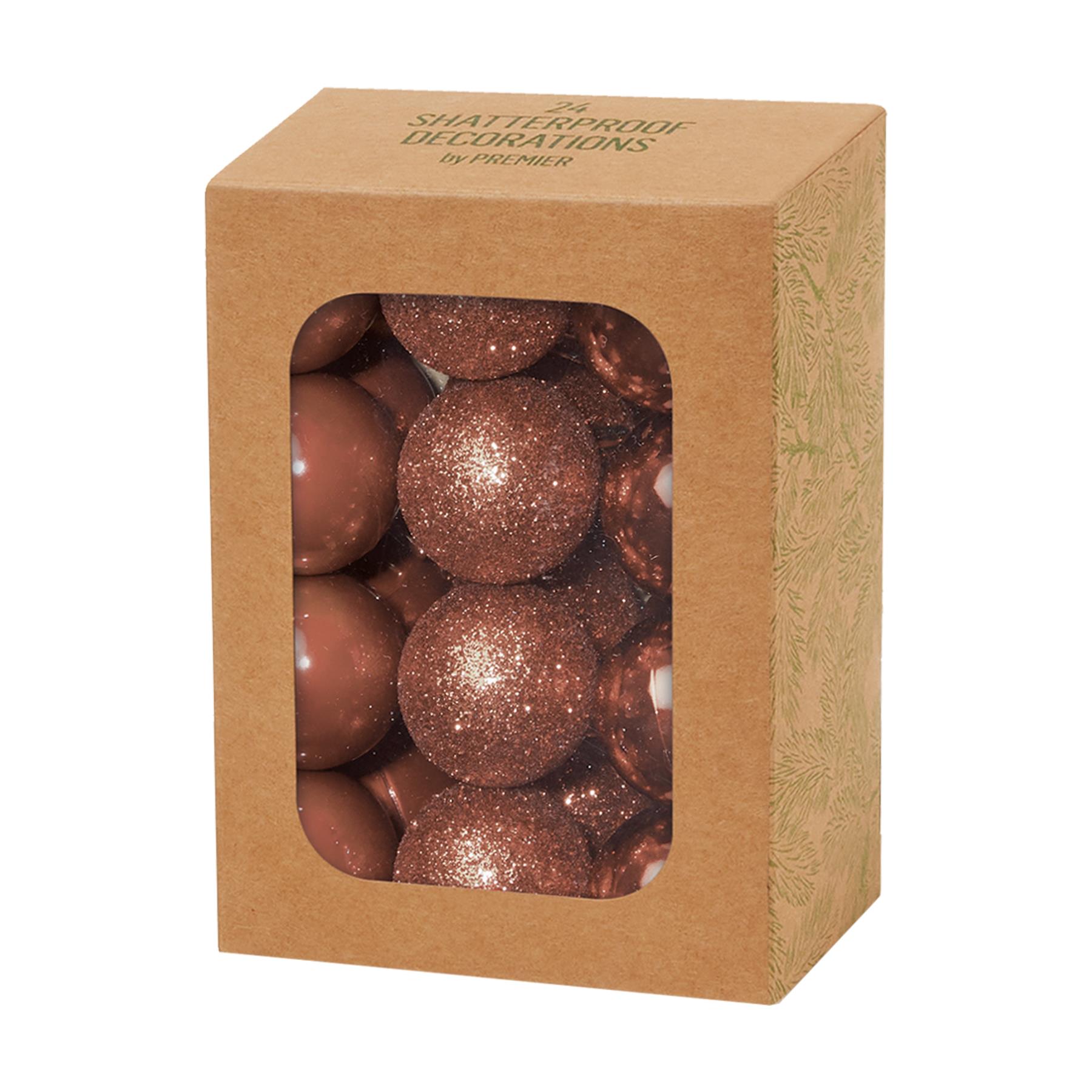 Christmas Shatterproof Baubles 24 Pack 30mm Tree Decoration Brown