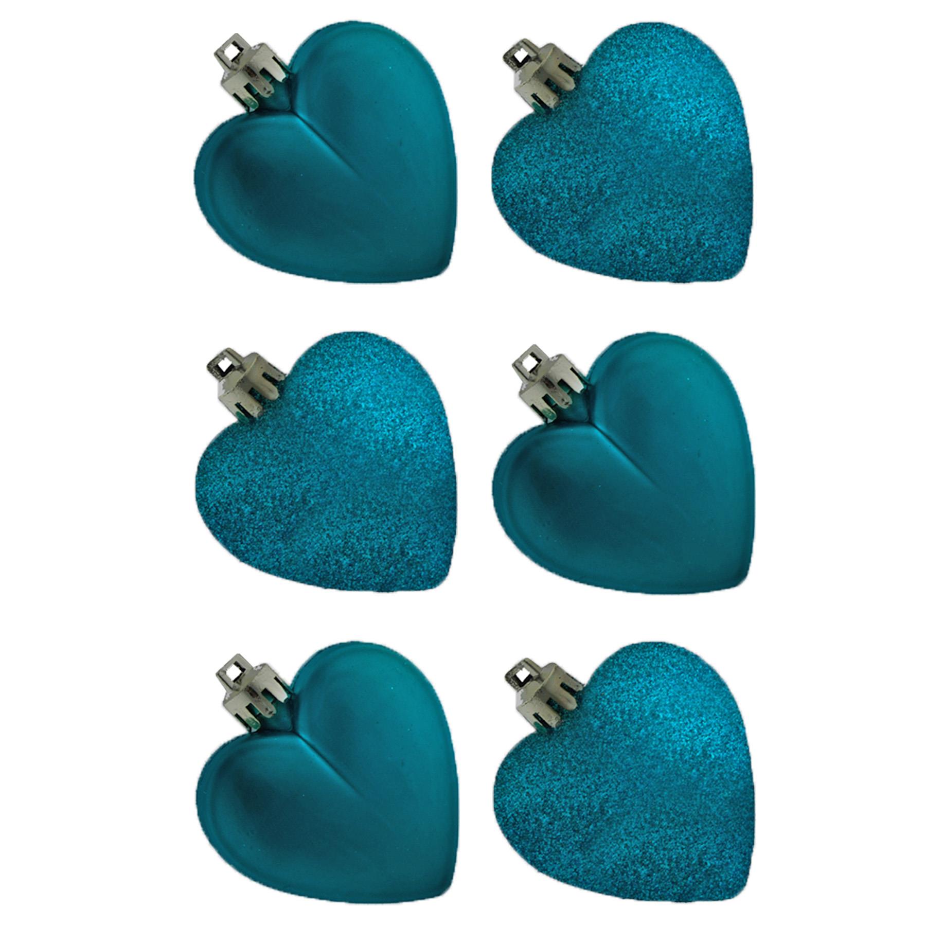 Christmas Tree Decorations 6 Pack Hanging Hearts 50mm - Teal