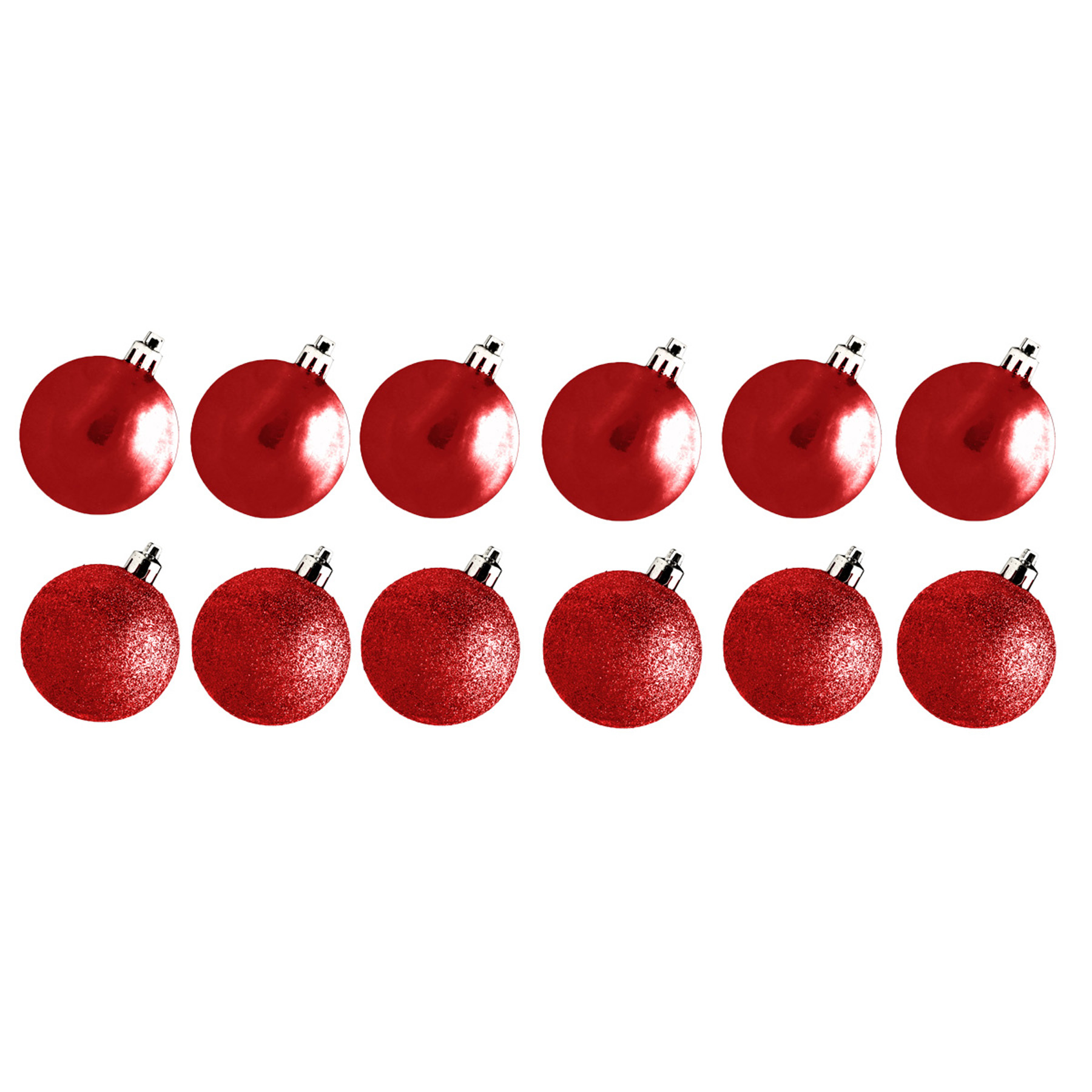Christmas Red 12 Pack 30mm Baubles Glitter / Plain Decorations