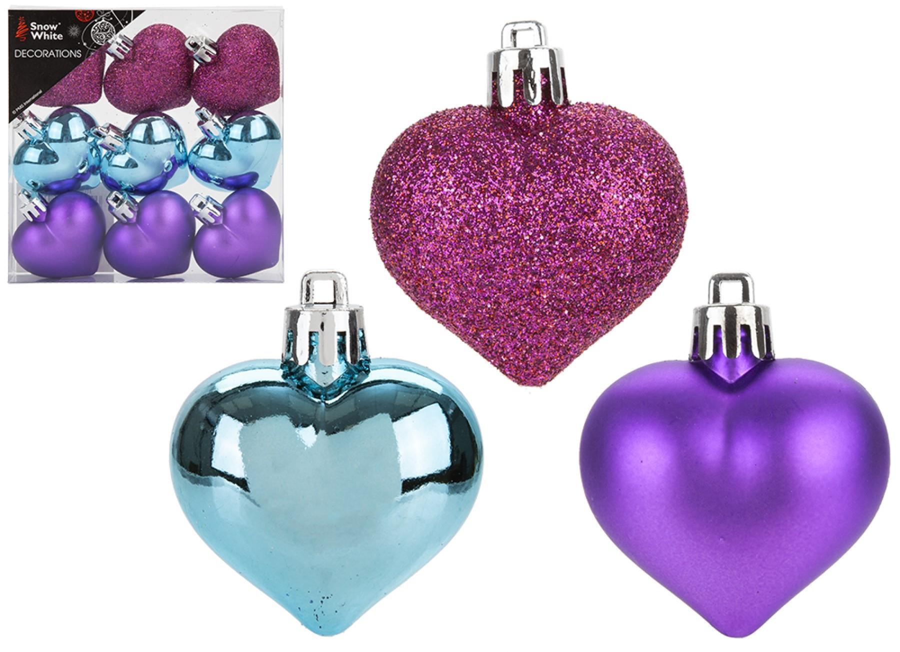 Christmas Shatterproof Hearts 9 Pack 40mm Multicolour Tree Decorations
