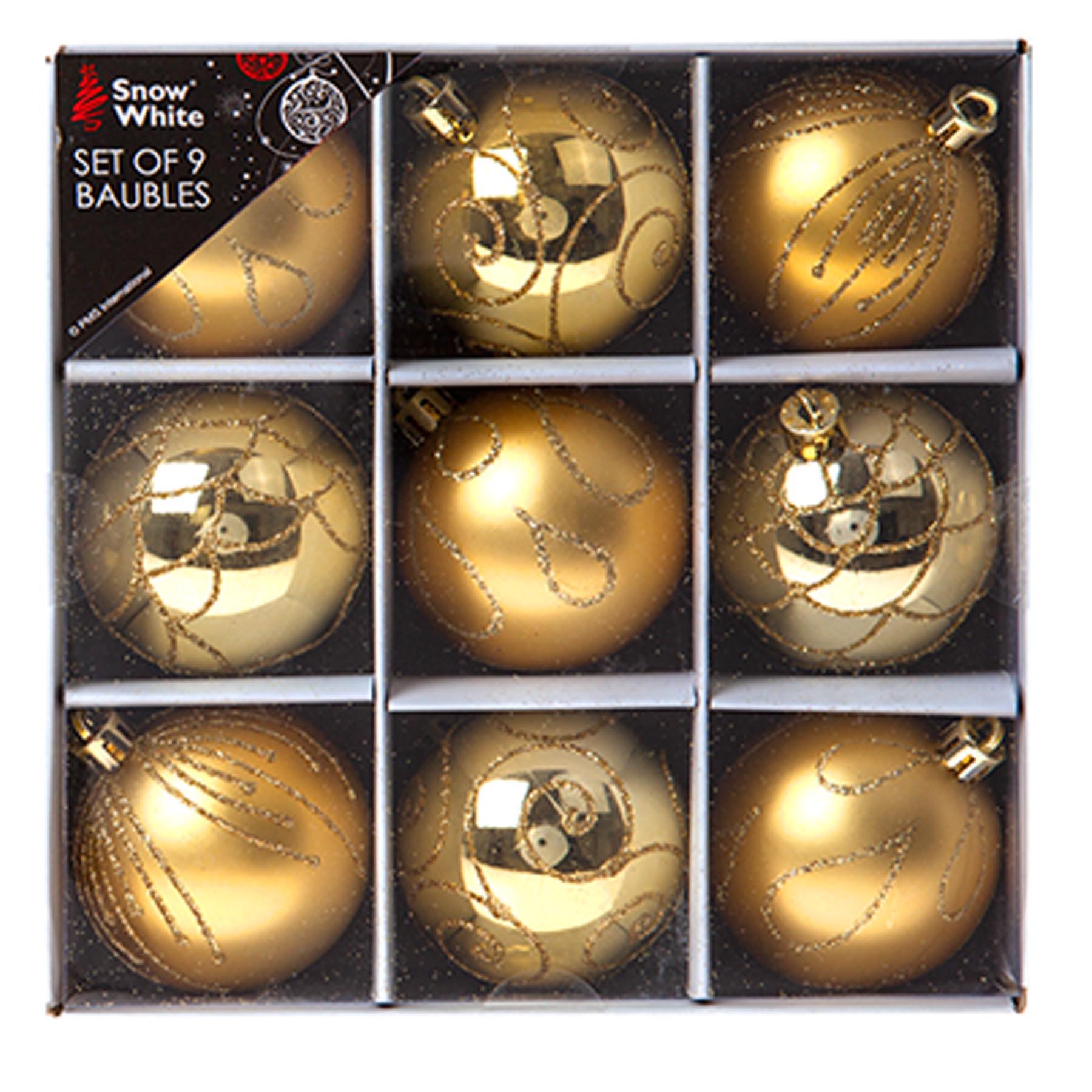 Christmas Shatterproof Baubles 9 Pack 60mm Gold Tree Decorations