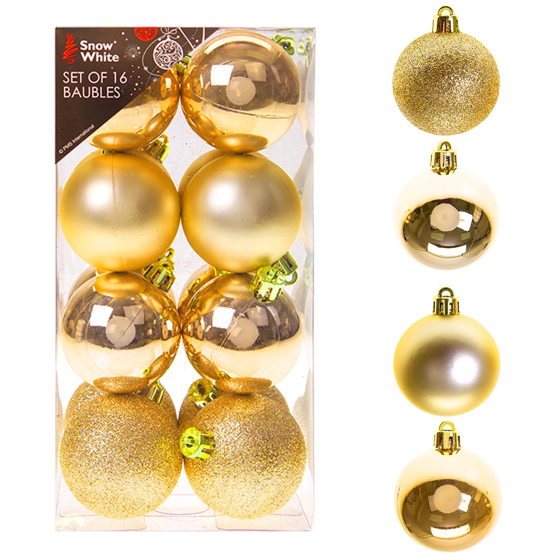 Christmas Shatterproof Baubles 16 Pack 50mm Gold Tree Decorations