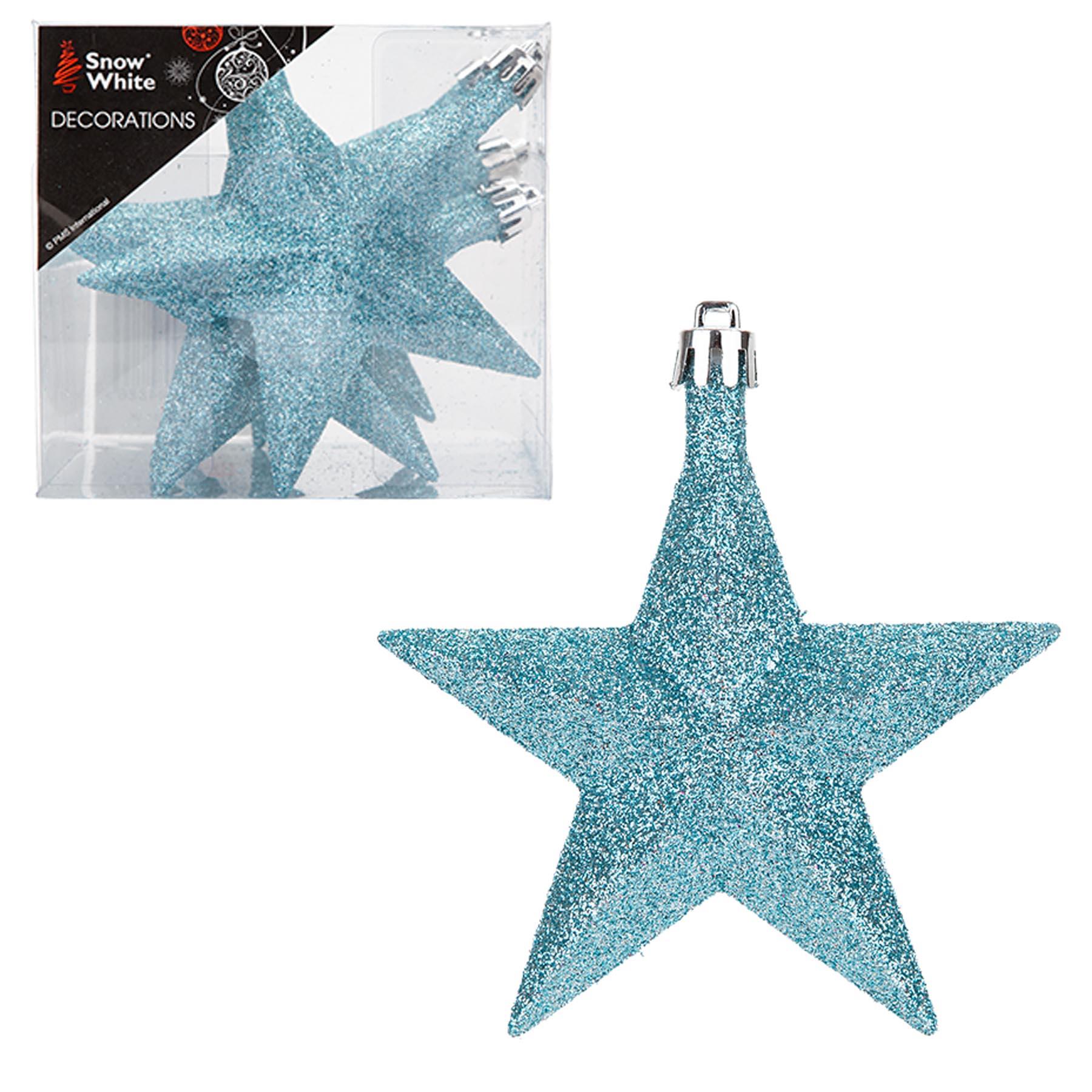 Christmas Shatterproof Glitter Stars 6 Pack 100mm Ice Blue Tree Decorations