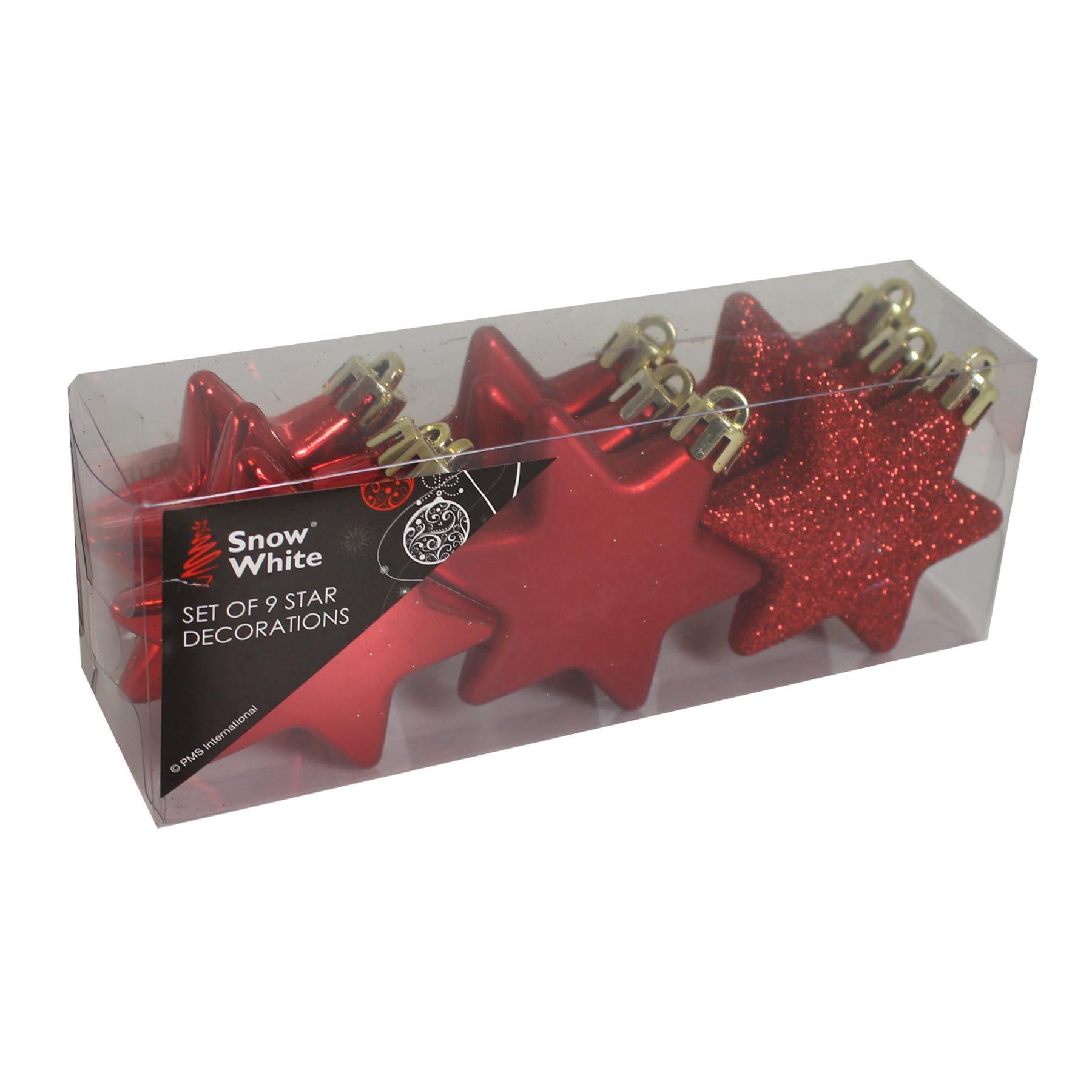 Christmas Shatterproof Stars 9 Pack 60mm Red Tree Decorations