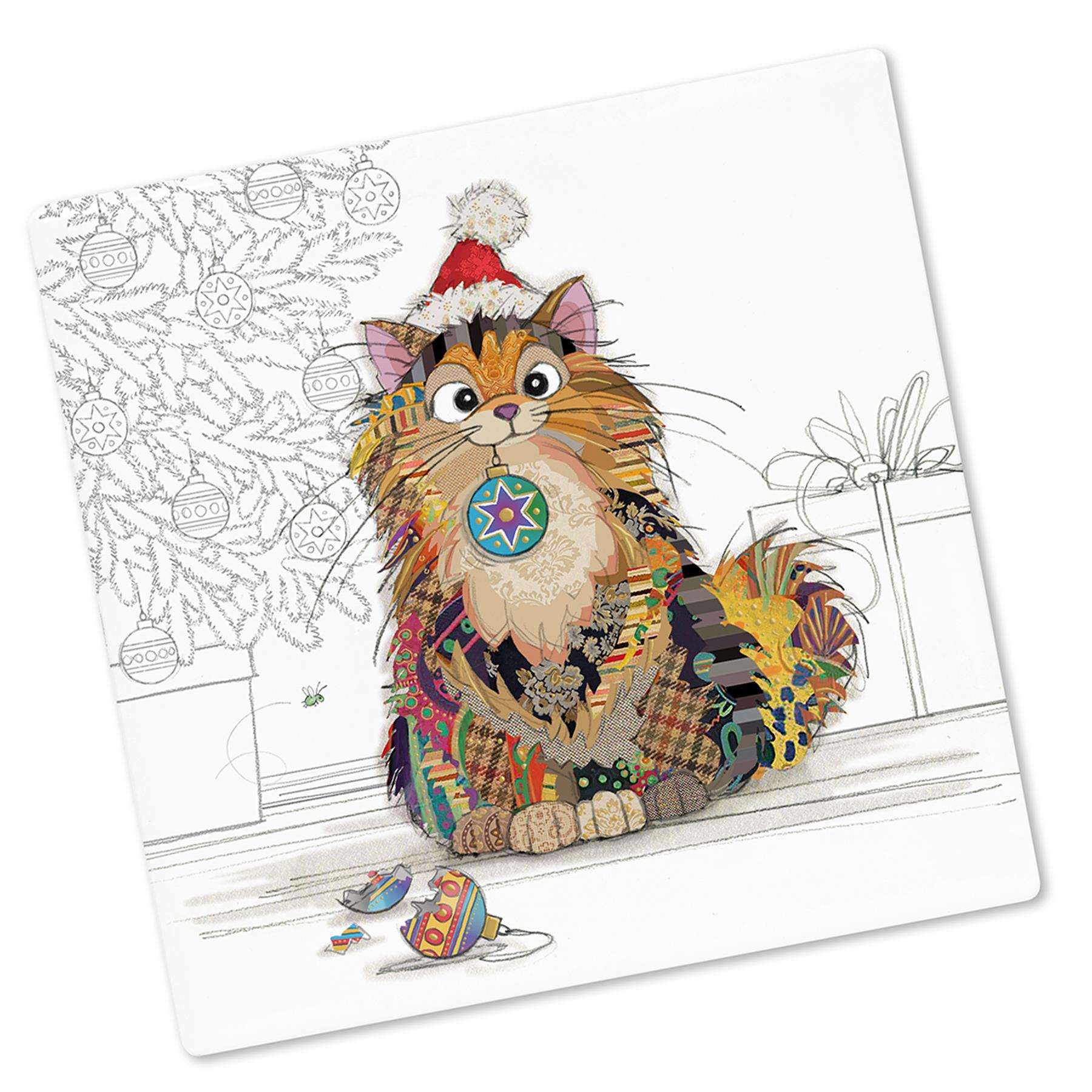 Christmas Coaster Bug Art Tableware Ceramic Cork Back - Fluffy Cat