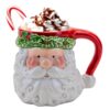 Christmas Ceramic Mugs Set of 5 Santa with Holly Trim Novelty Design