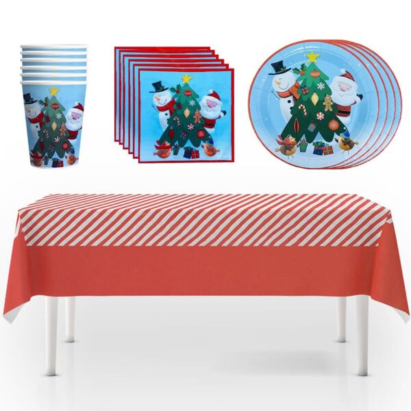 Christmas Paper Plates Cups Napkins and Table Cover 25 Piece Party Pack
