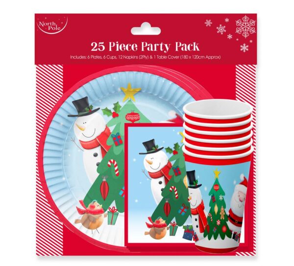 Christmas Paper Plates Cups Napkins and Table Cover 25 Piece Party Pack