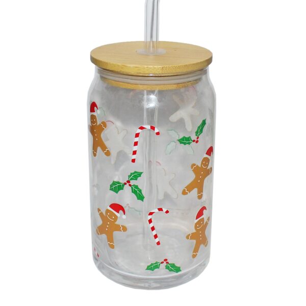 image491200144.jpg Christmas Drinking Glass with Lid and Straw - Gingerbread Man
