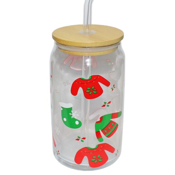 image491200666.jpg Christmas Drinking Glass with Lid and Straw - Stockings And Jumpers