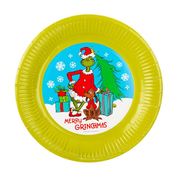 image491201334.jpg Christmas Grinch Paper Plates 6 Pack Disposable Party Tableware Blue/Green