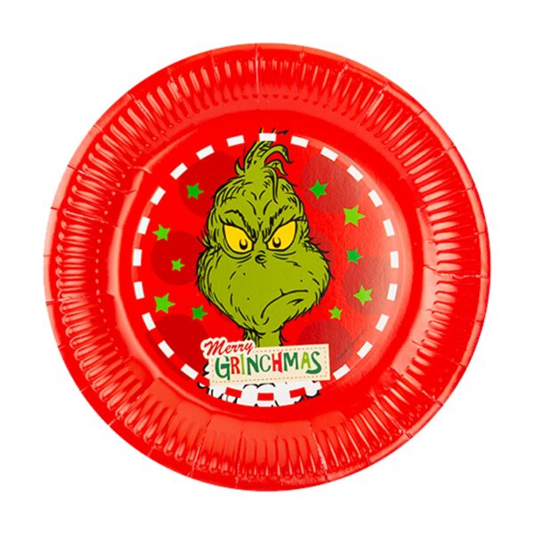 image491201338.jpg Christmas Grinch Paper Plates 6 Pack Disposable Party Tableware Red