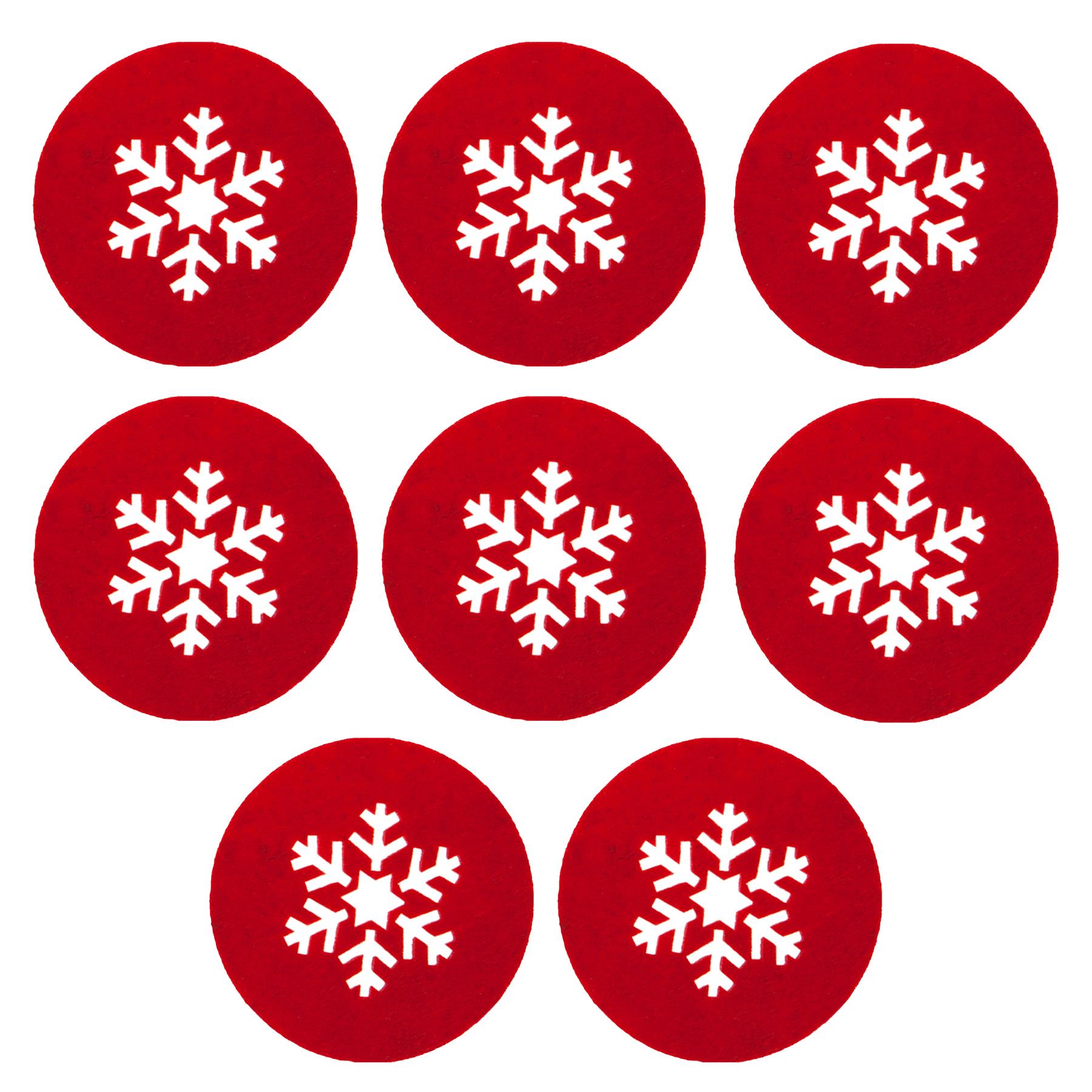 Christmas Coasters 8 Piece Felt Set Red with Snowflake Design