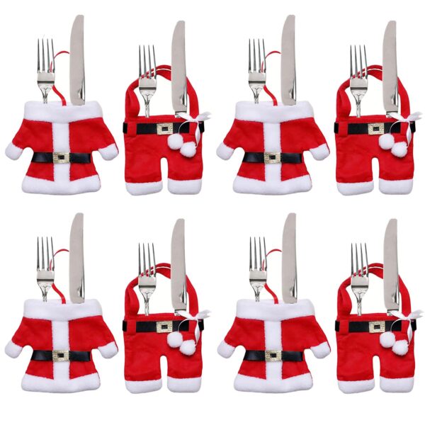 Christmas Cutlery Holders 8 Piece Red Felt Santa Suit Design