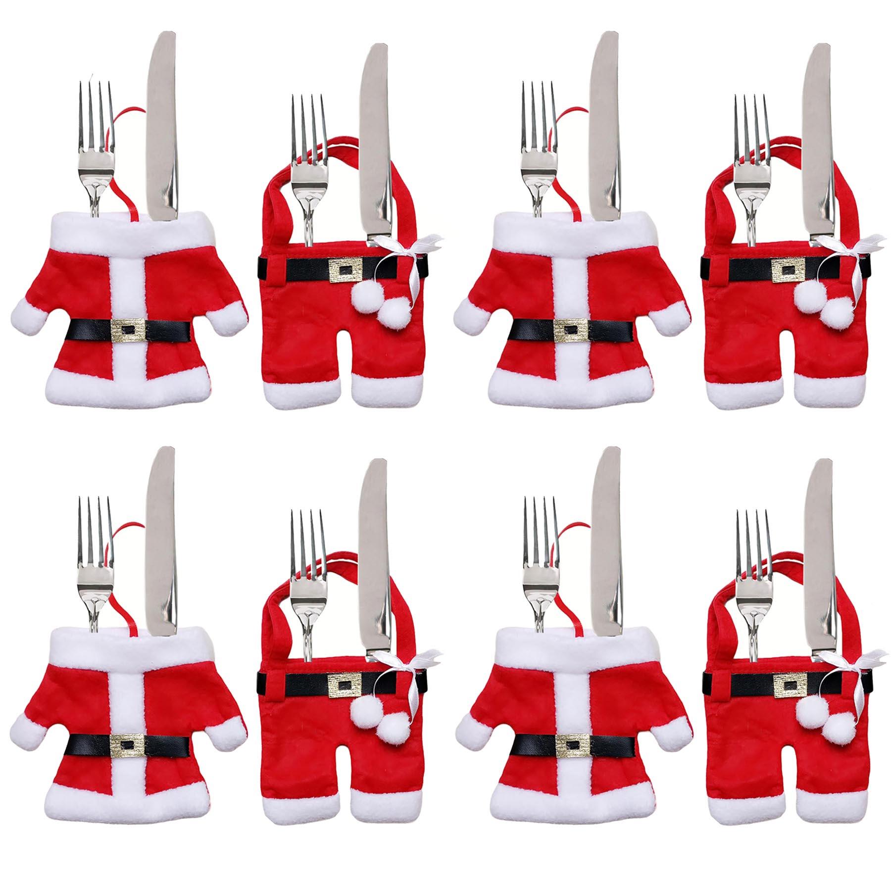Christmas Cutlery Holders 8 Piece Red Felt Santa Suit Design
