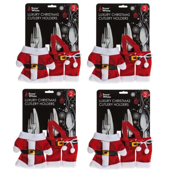 Christmas Cutlery Holders 8 Piece Red Felt Santa Suit Design