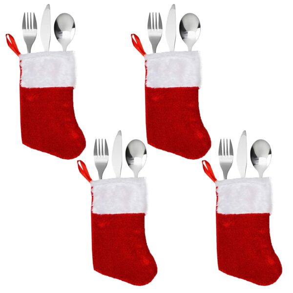 image491203822.jpg Christmas Cutlery Holders 4 Pack Red Felt Christmas Stocking Design