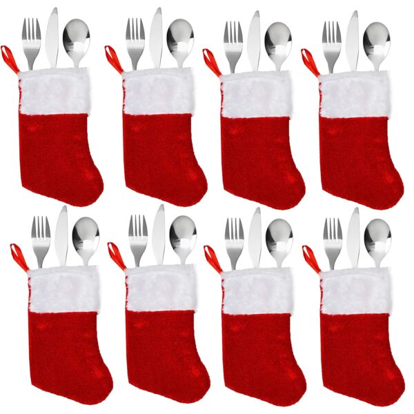 image491204130.jpg Christmas Cutlery Holders 8 Pack Red Felt Christmas Stocking Design