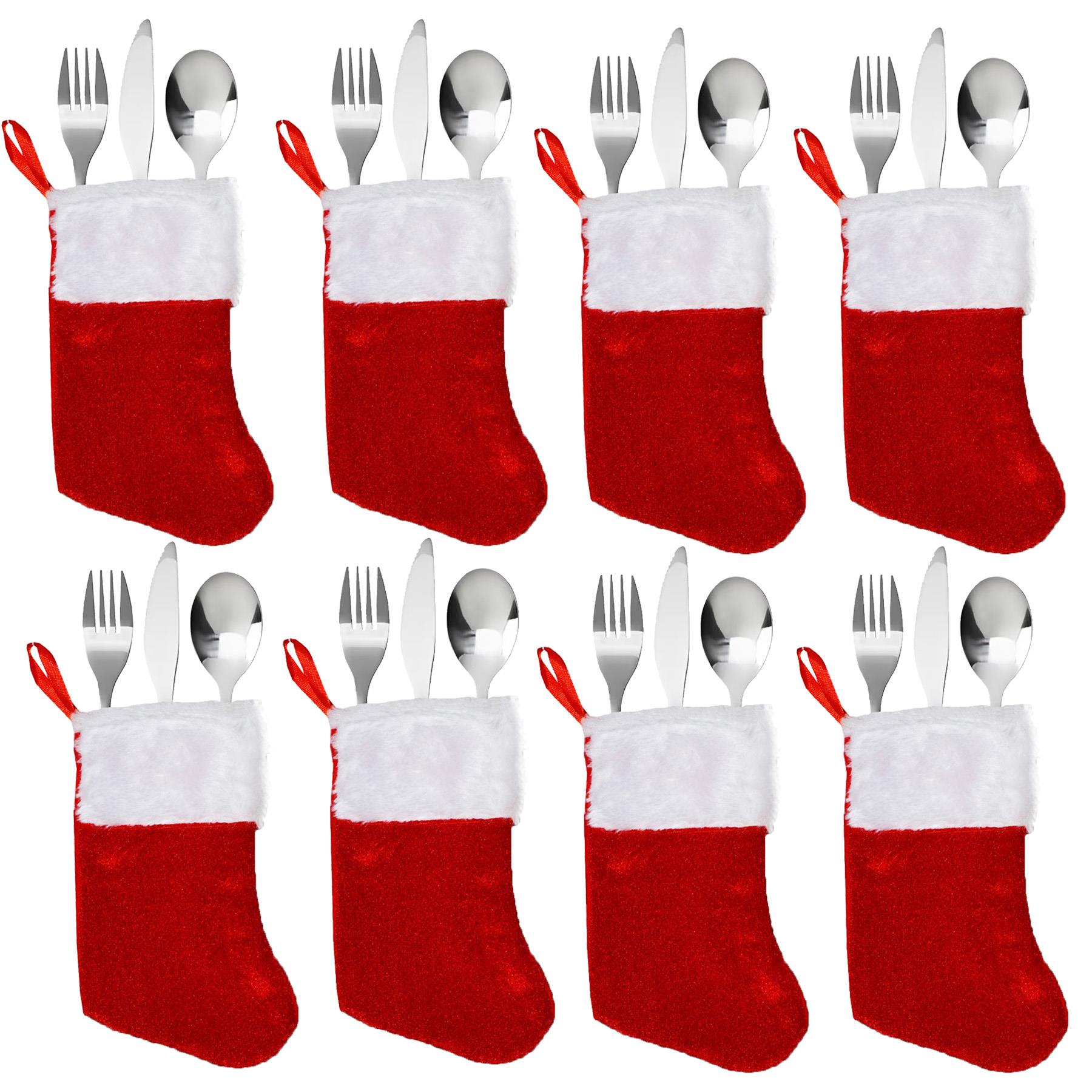 Christmas Cutlery Holders 8 Pack Red Felt Christmas Stocking Design