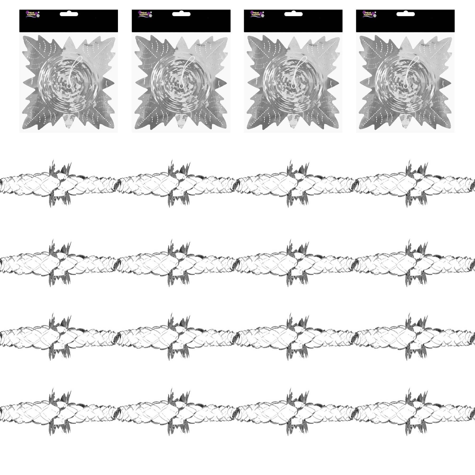 Christmas Foil Ceiling Decorations Silver - 20cm x 2.7m Garland Set of 4