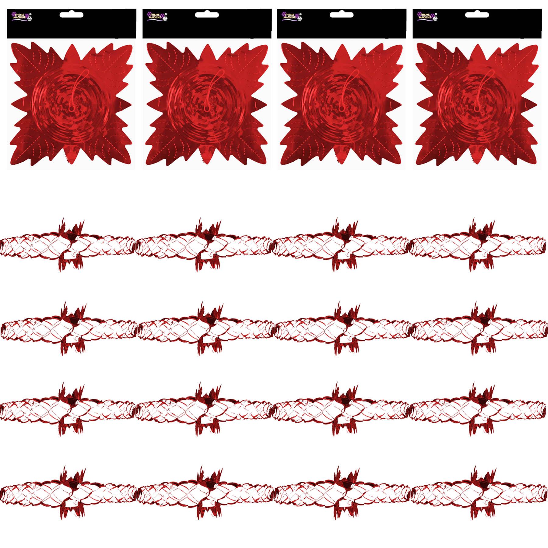 Christmas Foil Ceiling Decorations Red - 20cm x 2.7m Garland Set of 4