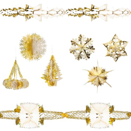 Christmas Foil Ceiling Decorations Gold / Ivory - Choose Design