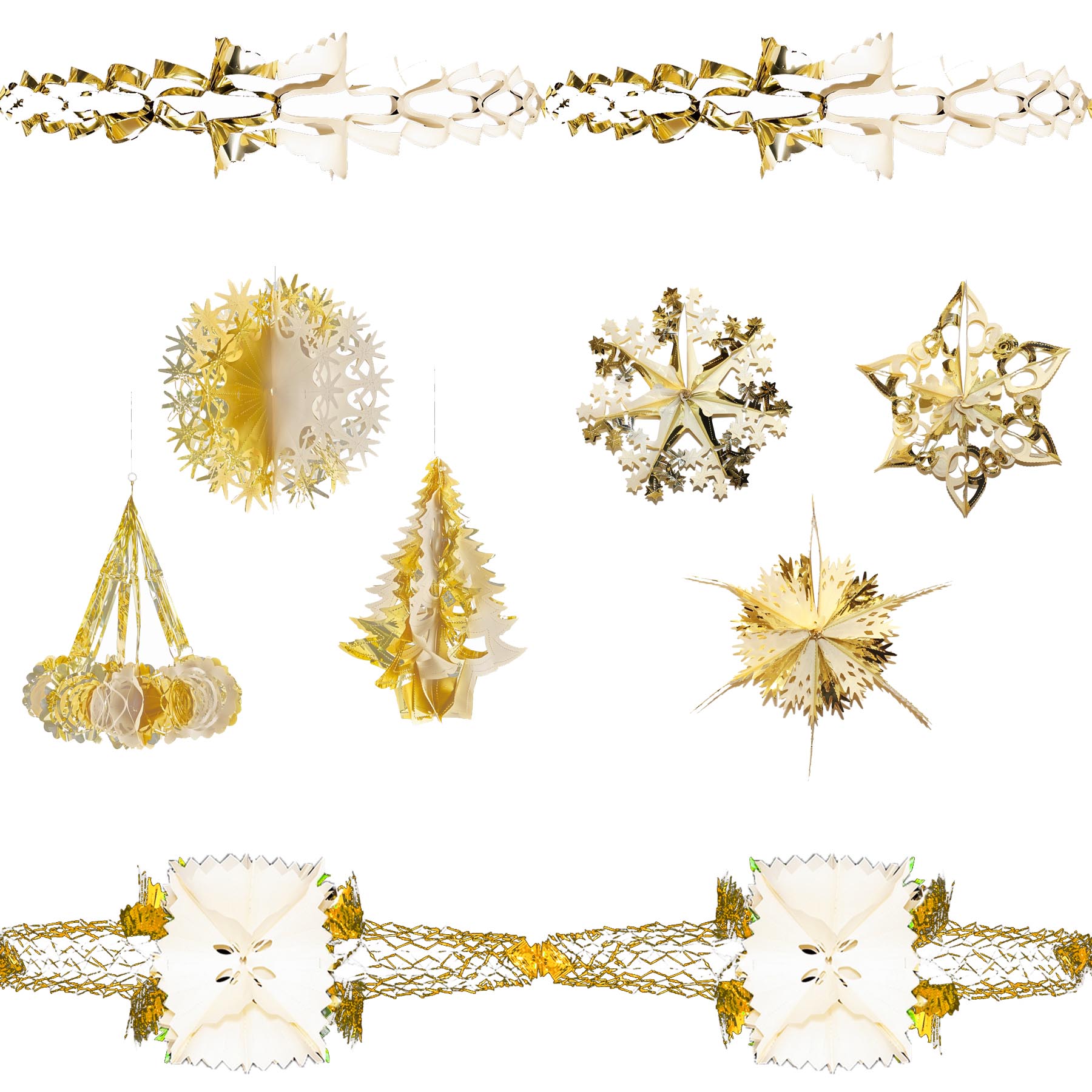 Christmas Foil Ceiling Decorations Gold / Ivory - Choose Design
