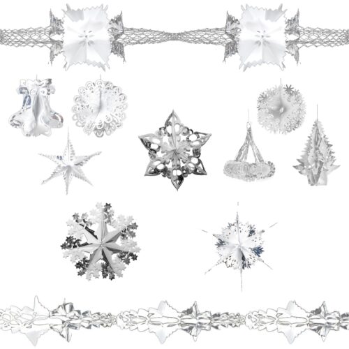 Christmas Foil Ceiling Decorations 2 Tone White / Silver - Choose Design