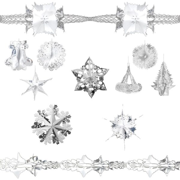 Christmas Foil Ceiling Decorations 2 Tone White / Silver - Choose Design