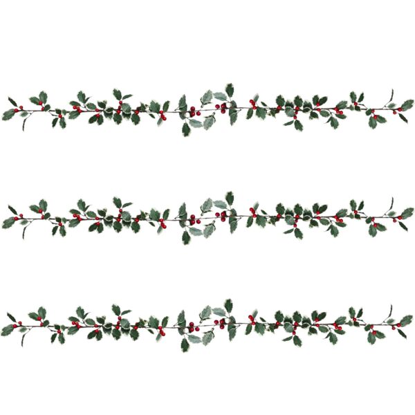 Christmas Artificial Holly Garlands Set of 3 Window, Mantel, Stair Decorations