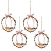 Christmas Artificial Mini Wreaths Set of 4 Ratten Hanging Door Decoration with Robin