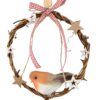 Christmas Artificial Mini Wreaths Set of 4 Ratten Hanging Door Decoration with Robin