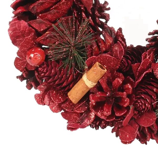 Christmas Artificial Wreath with Pine Cones 30cm Red with Cinnamon