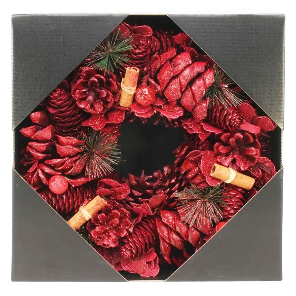 Christmas Artificial Wreath with Pine Cones 30cm Red with Cinnamon