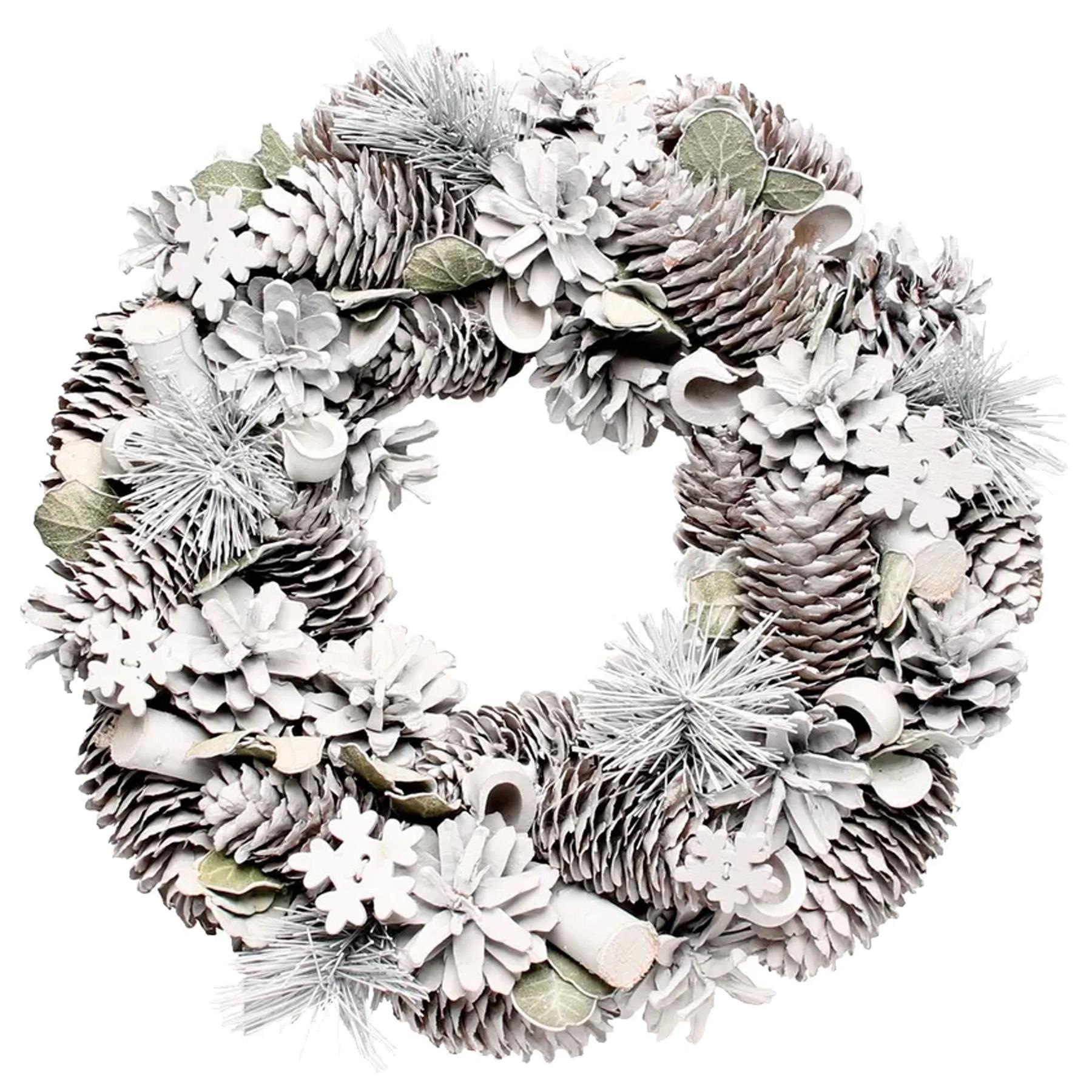 Christmas Artificial Wreath with Pine Cones 30cm Frosted White